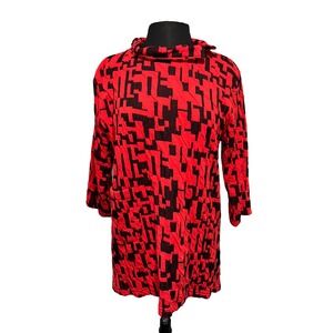 Komil Jigsaw Poppy Tunic‎ Top Dress Size Med Red Black Geometric Cowl Neck NWT
